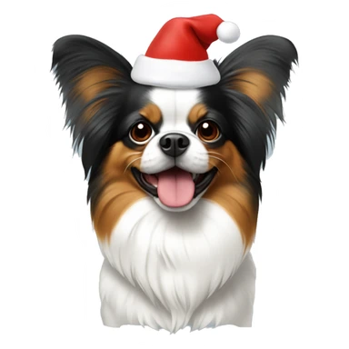 Tri color papillion wearing Santa hat sticker