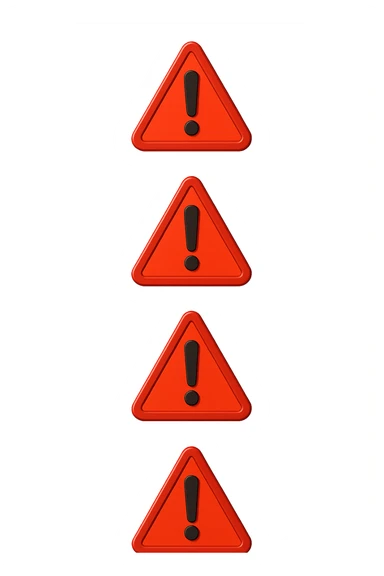 segnali di pericolo con punti esclamativi rossi fluttuano in aria verticalmente isolati su sfondo bianco sticker