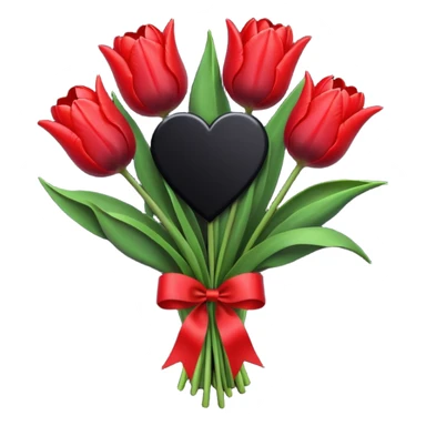 goth tulip bouquet, black tulips, heart-shaped tag sticker