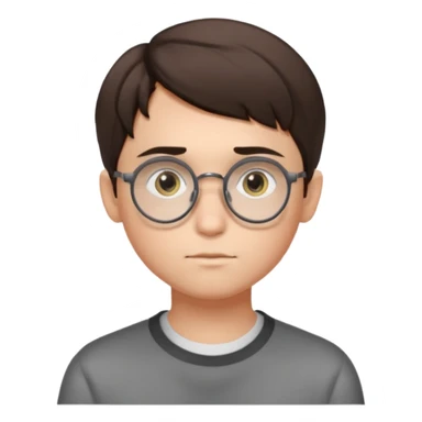 BRUNETTE teen boy with medium short middle parted hair, GREY eyes, round Glasses looking judging to the Side sticker