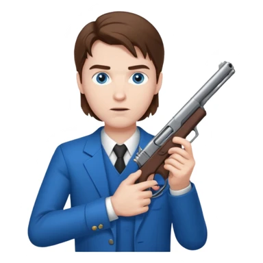 guy w medium long brown hair and blue eyes shooting himself sticker