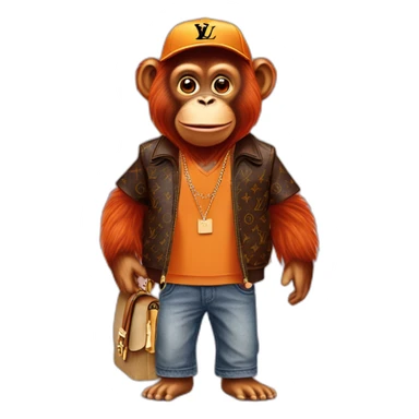 orang utan wearing louis vuitton clothes sticker
