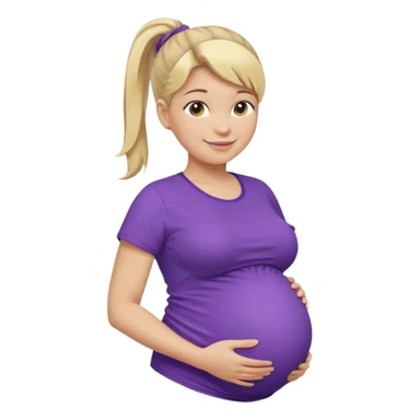 pregnant woman with purple shirt. Blond hair, light skin, pony tail. Only show abdomen neck and head. sticker