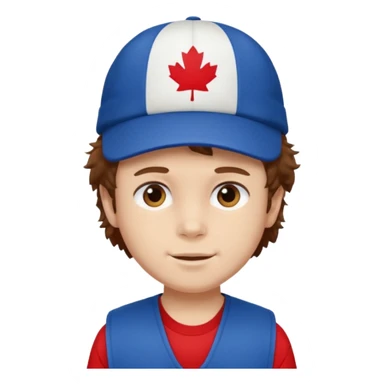 brown fluffy hair kid with blue and white cap dark blue jilet red t shirt sticker