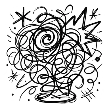 abstract chaotic outlined icon with swirling lines and random shapes sticker