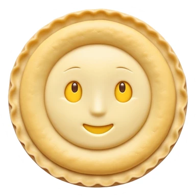 rolled-out shortcrust pastry, raw, disc, pale yellow, soft matte, uneven or crimped edges, delicate texture, no filling, plain dough, soft lighting, emoji scale sticker