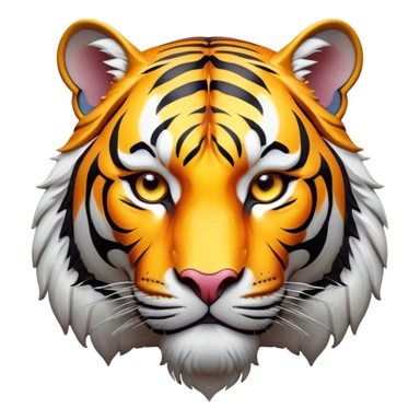 Cinematic Noble Tiger Portrait Emoji, Poised and regal, with a powerful, muscular build draped in striking, vivid stripes and intense, focused eyes, Simplified yet sharp and sophisticated features, highly detailed, glowing with a soft, wild luminescence, high shine, intelligent and majestic, stylized with an air of untamed authority, focused and commanding, soft glowing outline, capturing the essence of a watchful and confident jungle guardian that appears ready to pounce out of the screen with effortless authority! sticker