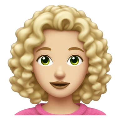 Caucasian brunette girl with curly hair and green eyes and a pink sweater blonde hair and big lips  sticker