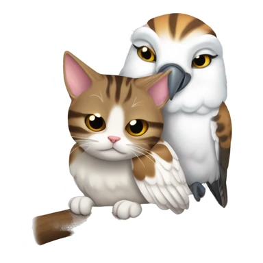 Brown tabby cat and whit cockatoo bird curled up together having a nap. sticker