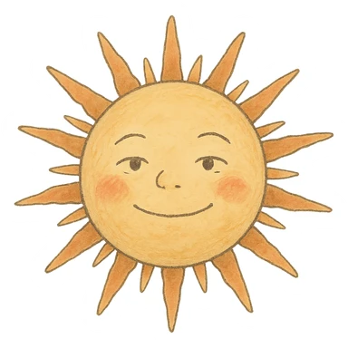 icon of a sun, soft colors, whimsical, ghibli style sticker