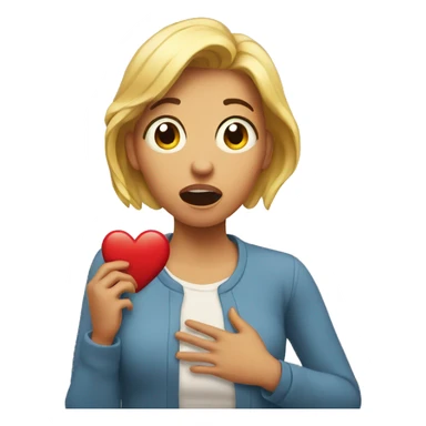 The surprised woman holds onto her heart sticker