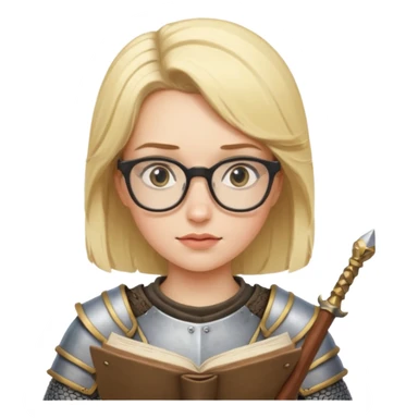 Female knight reading scroll, wearing glasses — curious expression. sticker