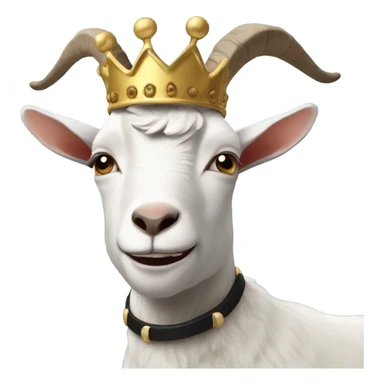 Goat with horns wearing a black sweater and big royal crown sticker