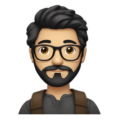 Hipster with black hair, beard and glasses drinking cappuccino   sticker