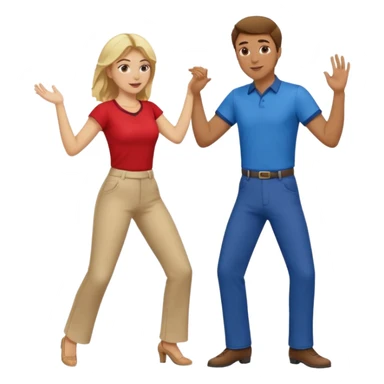Two people dancing. Man in red shirt and pants with brown hair. Women in blue shirt and pants with blond hair. sticker