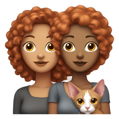 Two lesbians: one with curly red hair and the other with a dark, straight bob. They are holding two sphynx cats, one beige-pink and the other gray. sticker