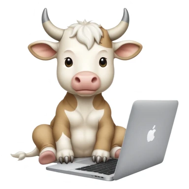 baby white bull sitting in front of a macbook, working  sticker