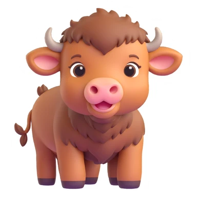 baby bison, 3D emoji style, soft shading, lively and expressive, suitable for app icon sticker