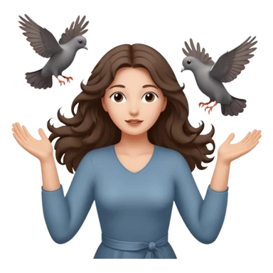 woman open arms looking at a flying pigeon sticker