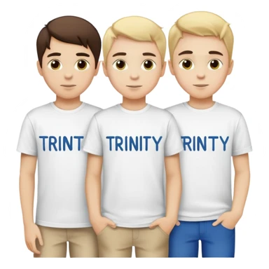 I want boys in t-shirts with text "Trinity" sticker