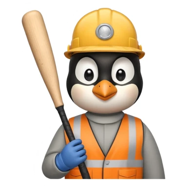 Penguin Construction Worker baseball bat sticker