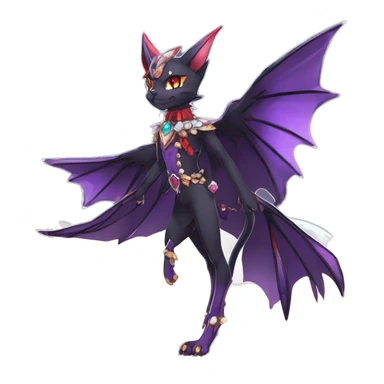 cool kawaii anime-cartoon edgy distinguished ethereal elegant beautiful fantasy black purple red ethereal fantasy nargacuga-Noivern-cat-Quiana-Fakemon collar harness moon gem jewels full body sticker