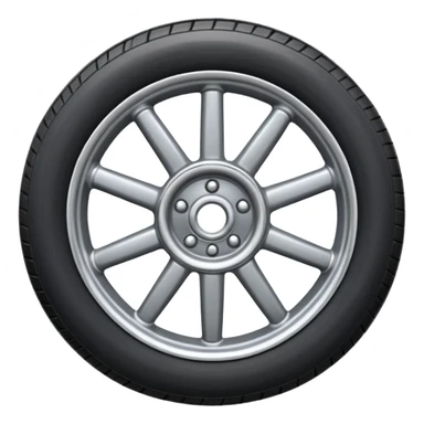 Front-view wheel, perfectly symmetrical, 6 or 8 short spokes, thick black rubber tire, wide heavy outer rim, clean design, centered. sticker