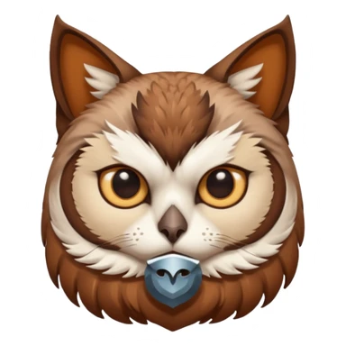 An cats head with a brown on top of the head of the cat the cats head infused with an white owls body with brown wings sticker