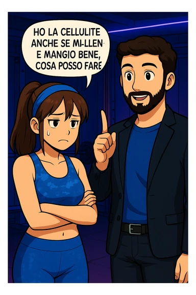PRENDI SPUNTO DA QUESTO STILE E FAI SOLO IL PRIMO FUMETTO DETTO DA LEI, TUTTI GLI ALTRI DIALOGHI LI FA LUI:

LEI: Ho la cellulite anche se mi alleno e mangio bene, cosa posso fare?

LUI: Hai controllato il tuo baricentro corporeo?
LUI: Sapevi che se il peso del tuo corpo cade in avanti o da un lato, c’è un disallineamento fra bacino e torace, che comprimendo le coste, limita la motilità del diaframma e l’ossigenazione dei tessuti?
LUI: Il mio è il primo e unico percorso che lavora sugli inestetismi con un lavoro mirato sul baricentro corporeo. sticker