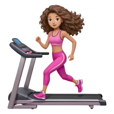 Gym brunette girl tan treadmill pink girly big wavy hair sticker