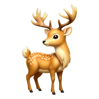 cinematic-[deer]-realistic-full-body-standing on all fours-emoji,-tail-tucked-close,-head-tilted-dramatically,-sleek-[fawn]-fur,-simplified-yet-realistic-focused-features,-highly-detailed,-glowing-with-an-almost-sarcastic-glow big antlers sticker