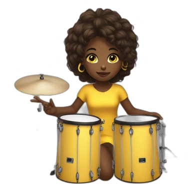 cute girl in yellow dress dark skin with yellow eyes and dark curvy hairs plays on drums sticker