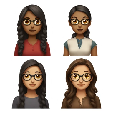4 girls, 1 indian with glasses, 3 portuguese, all brunettes, brown eyes sticker