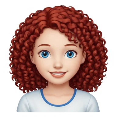 generate a young girl with dark red curly hair, blue eyes. in white top  sticker