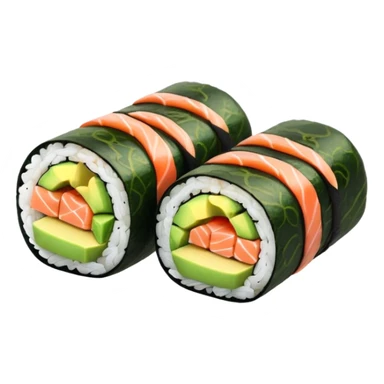 ["Salmon and avocado sushi roll wrapped in seaweed."] sticker