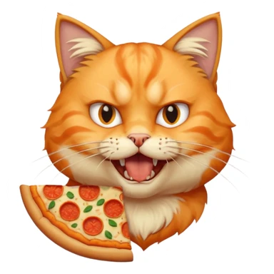 very angry cat, bust up, eating a slice of pizza sticker