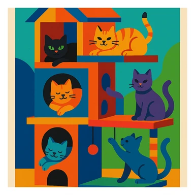 cats relaxing in a vertical playhouse sticker
