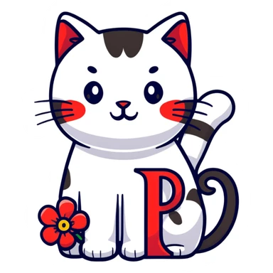 Red flowers with cats and letter R sticker