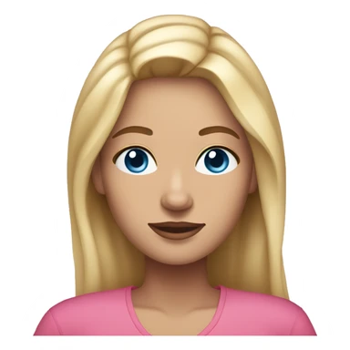 a woman with freckles and blue eyes, blonde hair and dark roots. pink clothes sticker