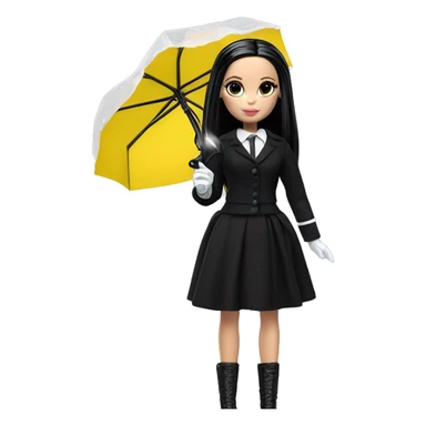 Stunning in the Spotlight Barbie, teen Wednesday Addams,showing off, show full body,accessories  gloves funeral veil, umbrella  sticker
