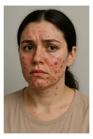 donna con pcos, con acne cistica infiammata e profonda sticker