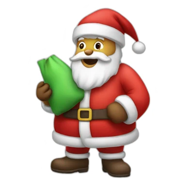 Santa carrying his sack with a phone sticker