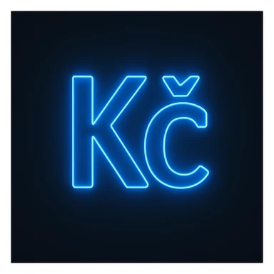 Czech koruna sign (Kč) emoji, neon-blue style, electric-blue glow, smooth lines, techy aesthetic, dark background. sticker