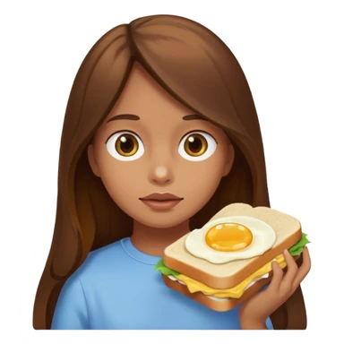 Girl with brown long hair stuffed her face with egg sandwich all over her face sticker