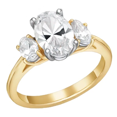 Oval gold engagement ring with side two pear stones on the sides sticker
