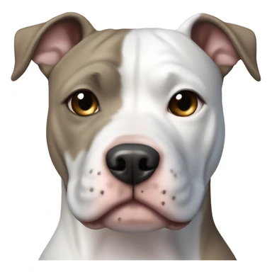 White American Staffordshire terrier with light gray/brown patches by only her left ear and has blue eyes sticker