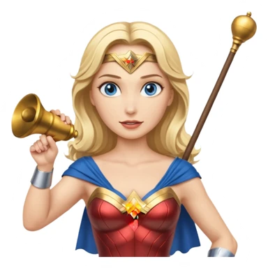 Blonde blue eyes Wonder Woman holding bell and baton sticker