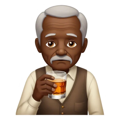 Old man, drinking whiskey, dark skin, poor sticker