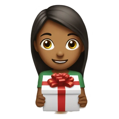 Little sister opening a Christmas present sticker