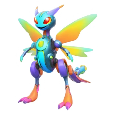 Colorful Neon Colors Vibrant Colors Flying Futuristic Mechanical Fakémon-Pokémon-Creature Full Body sticker